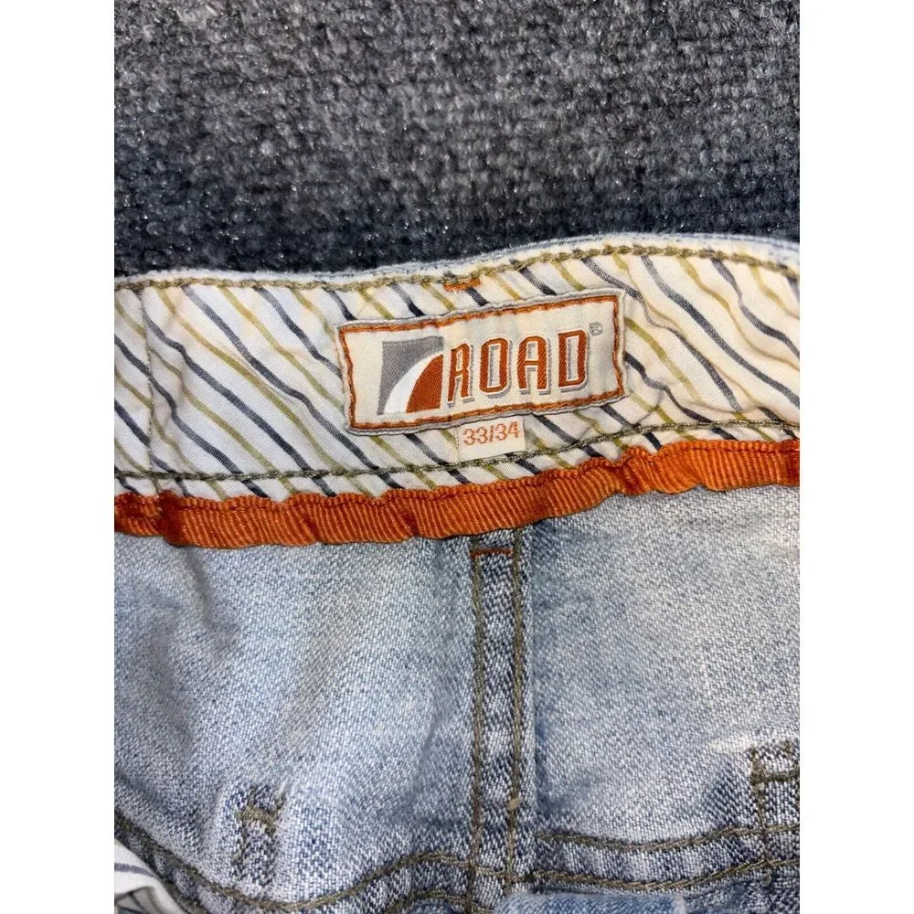 Road Jeans Men Size 33x34 Blue Denim Pockets Flat Front Regular Fit Straight Leg